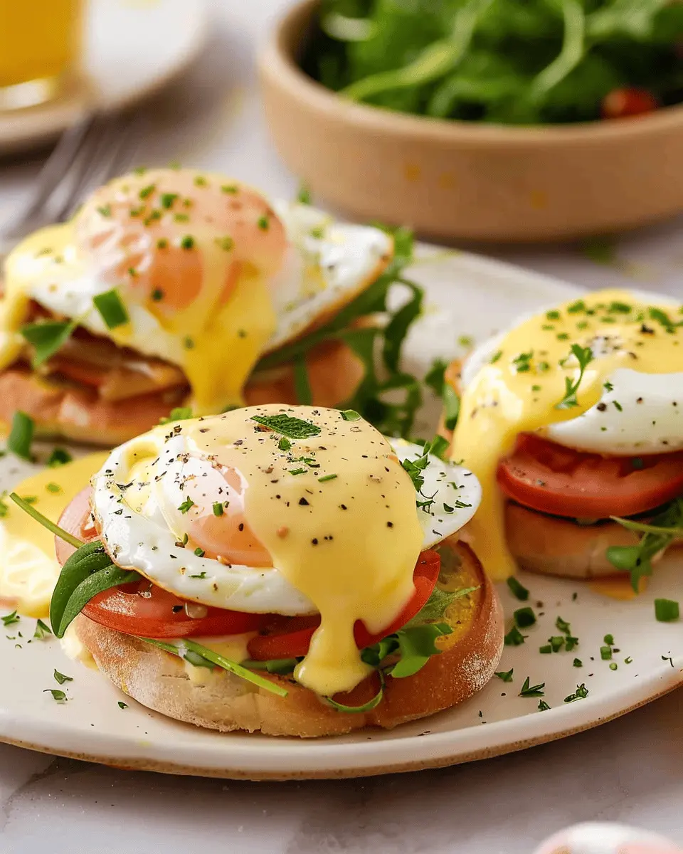 Eggs Benedict Delight: Indulge in Turkey Bacon and Chicken Ham