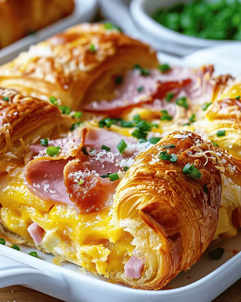 Ham and Cheese Croissant Breakfast Casserole Delight with Chicken Ham and Turkey Bacon