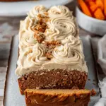 chai spiced carrot loaf cake with brown butter cream cheese