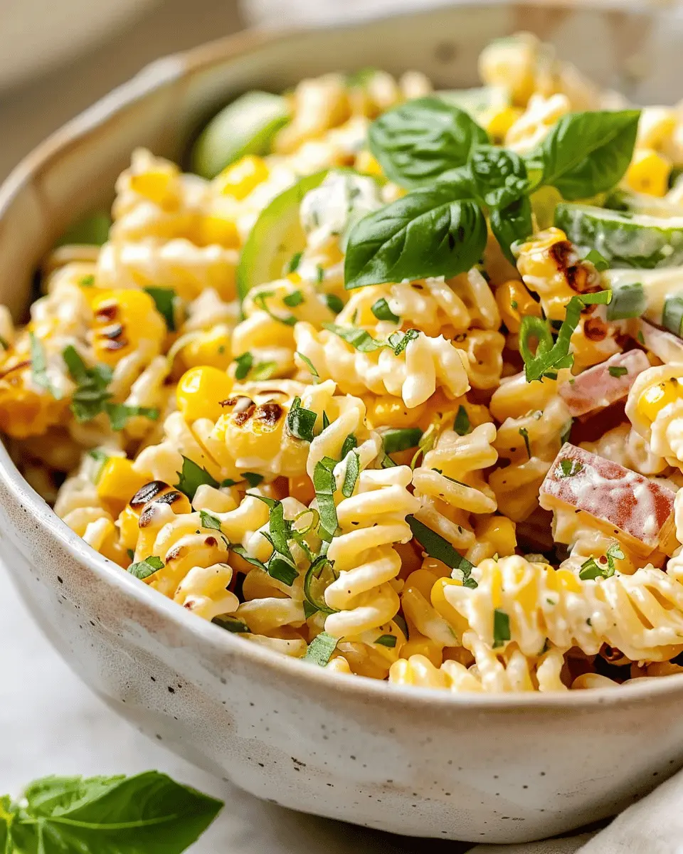 Creamy Street Corn Pasta Salad with Turkey Bacon Delight