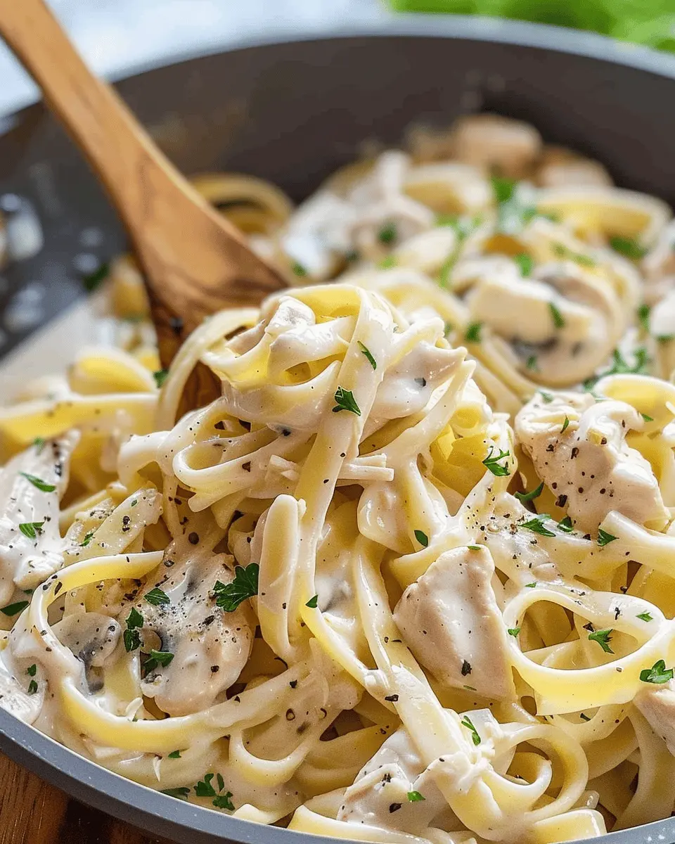 Mom’s Chicken Fettuccine Alfredo with Turkey Bacon Twist