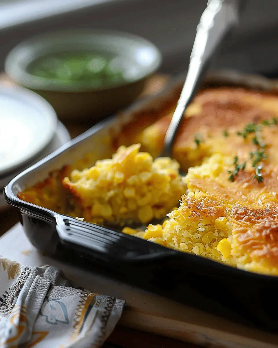 Easy Corn Pudding Casserole with Turkey Bacon and Chicken Ham