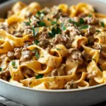 Healthy High Protein Creamy Beef Pasta