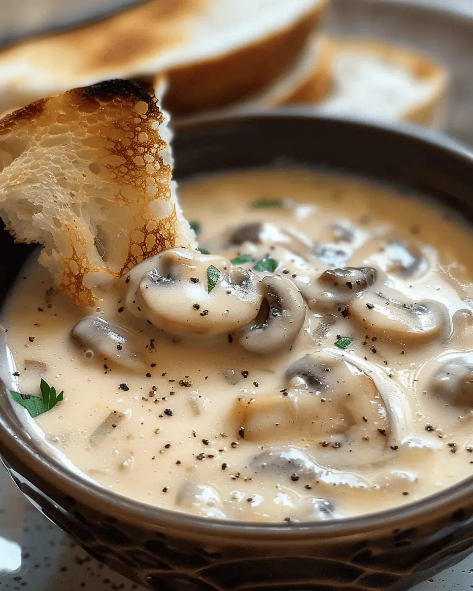 Homemade Cream of Mushroom Soup with Savory Turkey Bacon Delight