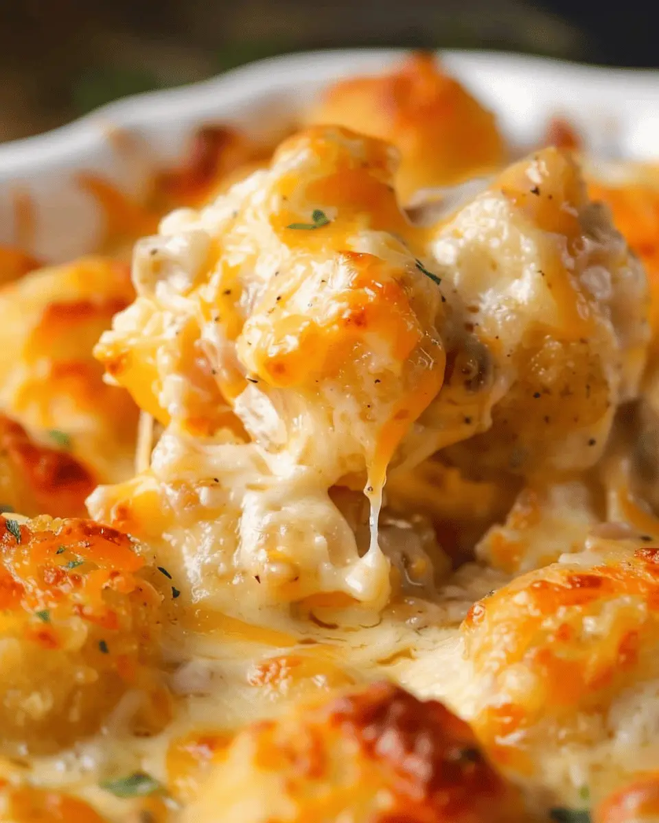 Cheesy Garlic Tater Tot Casserole with Turkey Bacon and Chicken Ham