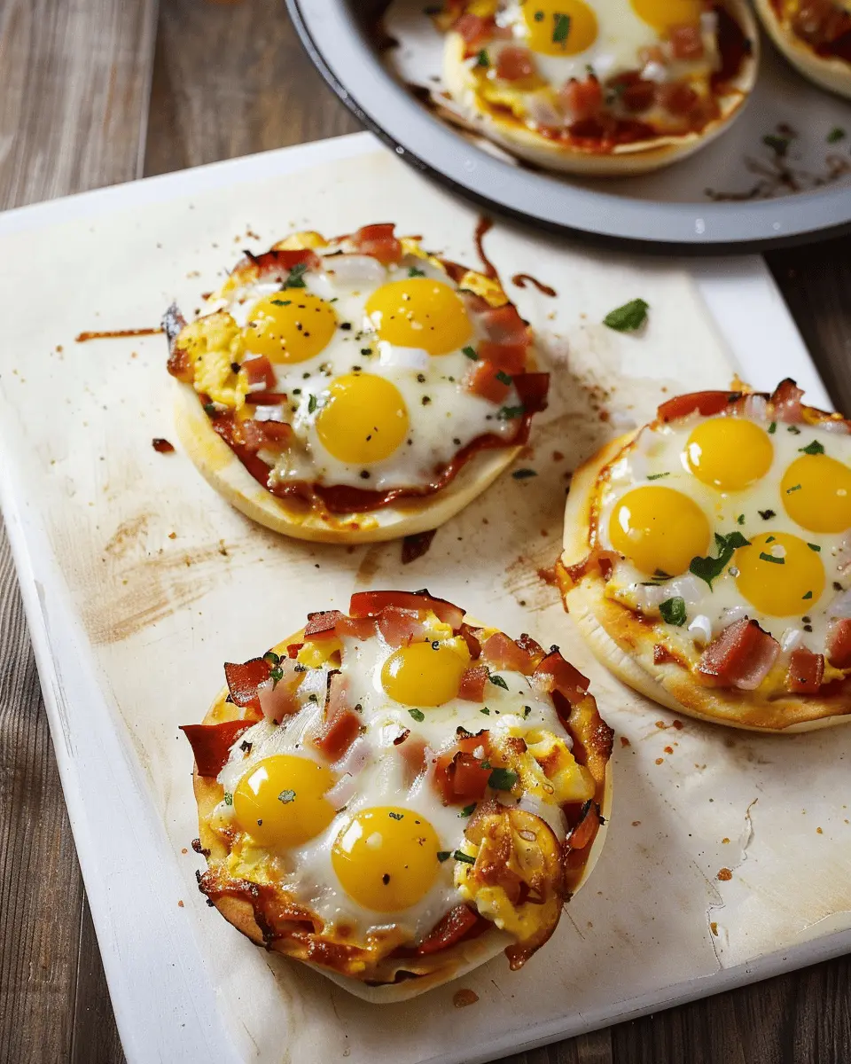 English Muffin Breakfast Pizzas with Turkey Bacon and Chicken Ham