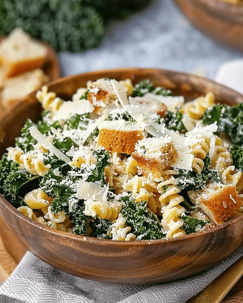 Best Kale Caesar Pasta Salad with Turkey Bacon and Chicken Ham