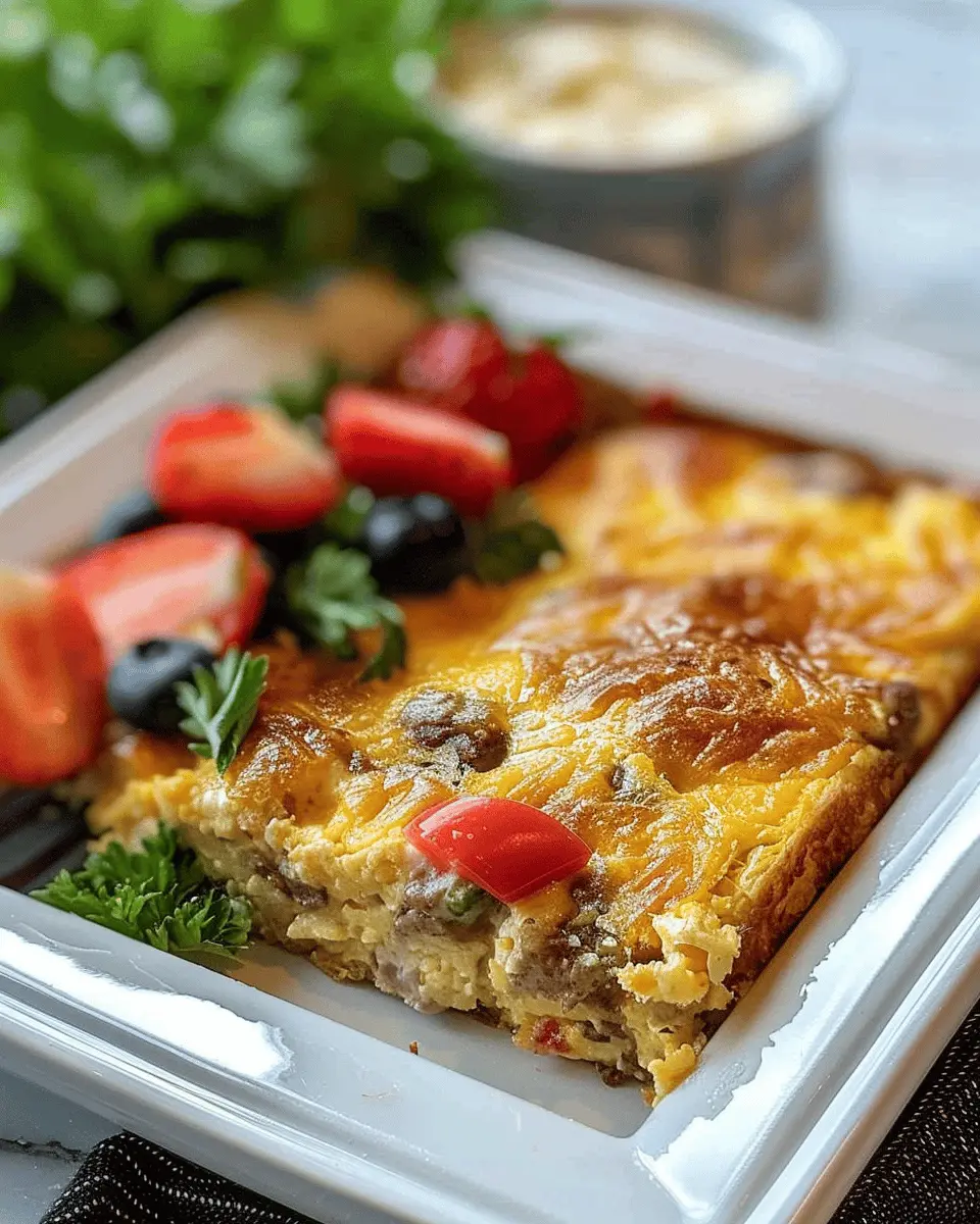 Easy Bisquick Breakfast Casserole with Turkey Bacon and Chicken Ham