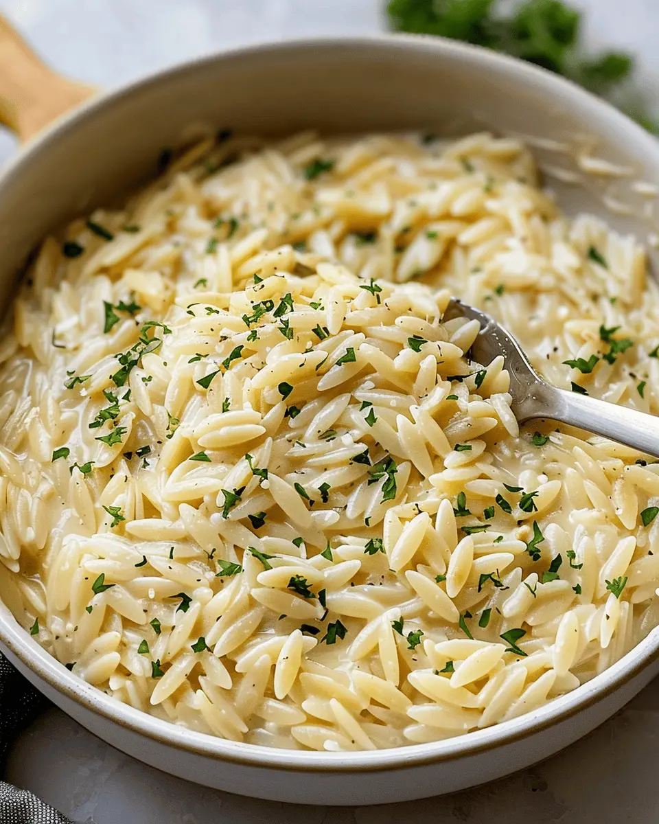 Easy Creamy Garlic Parmesan Orzo Pasta with Turkey Bacon Delight