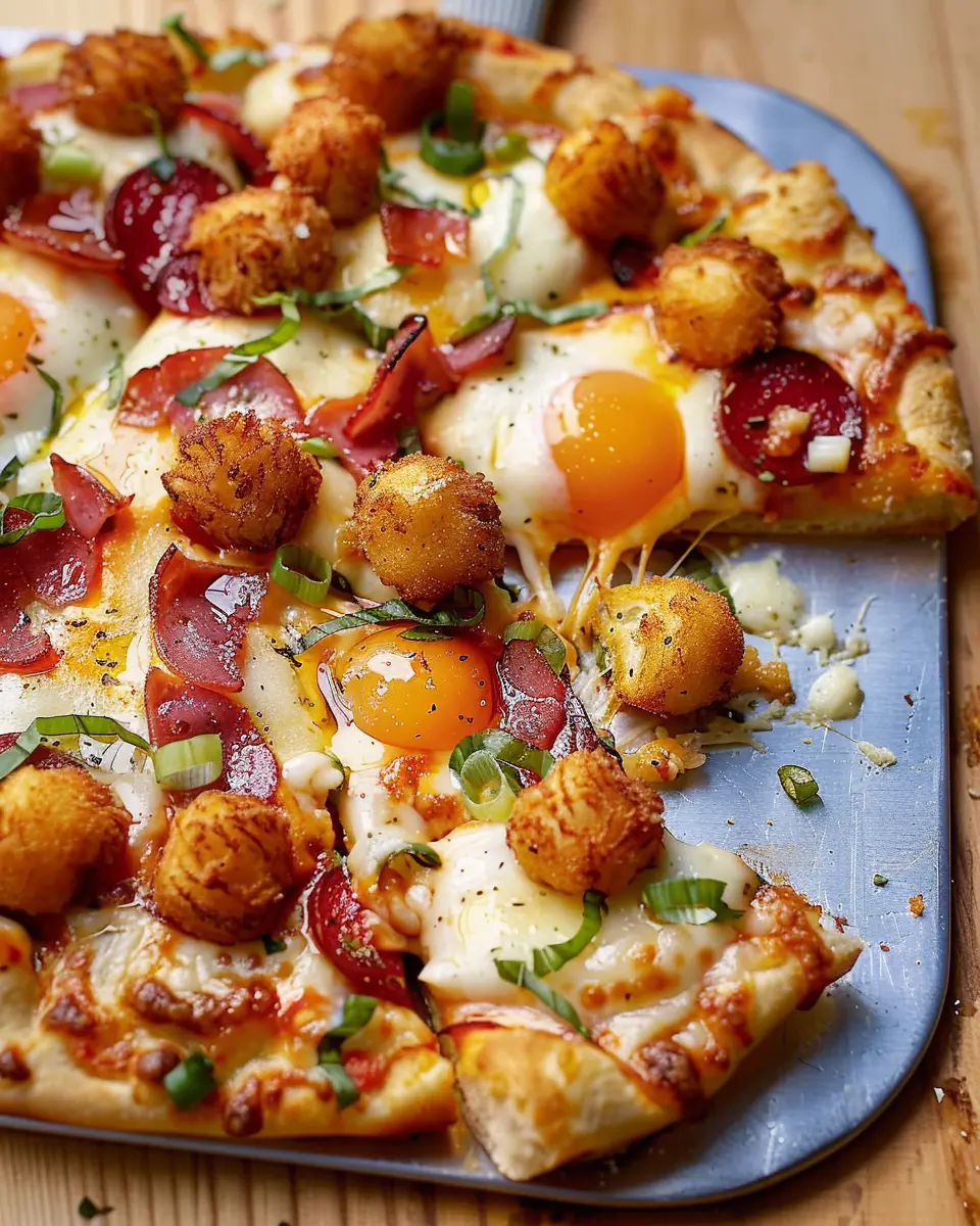 Tater Tot Pizza: Indulgent Comfort Food with Turkey Bacon and Chicken Ham