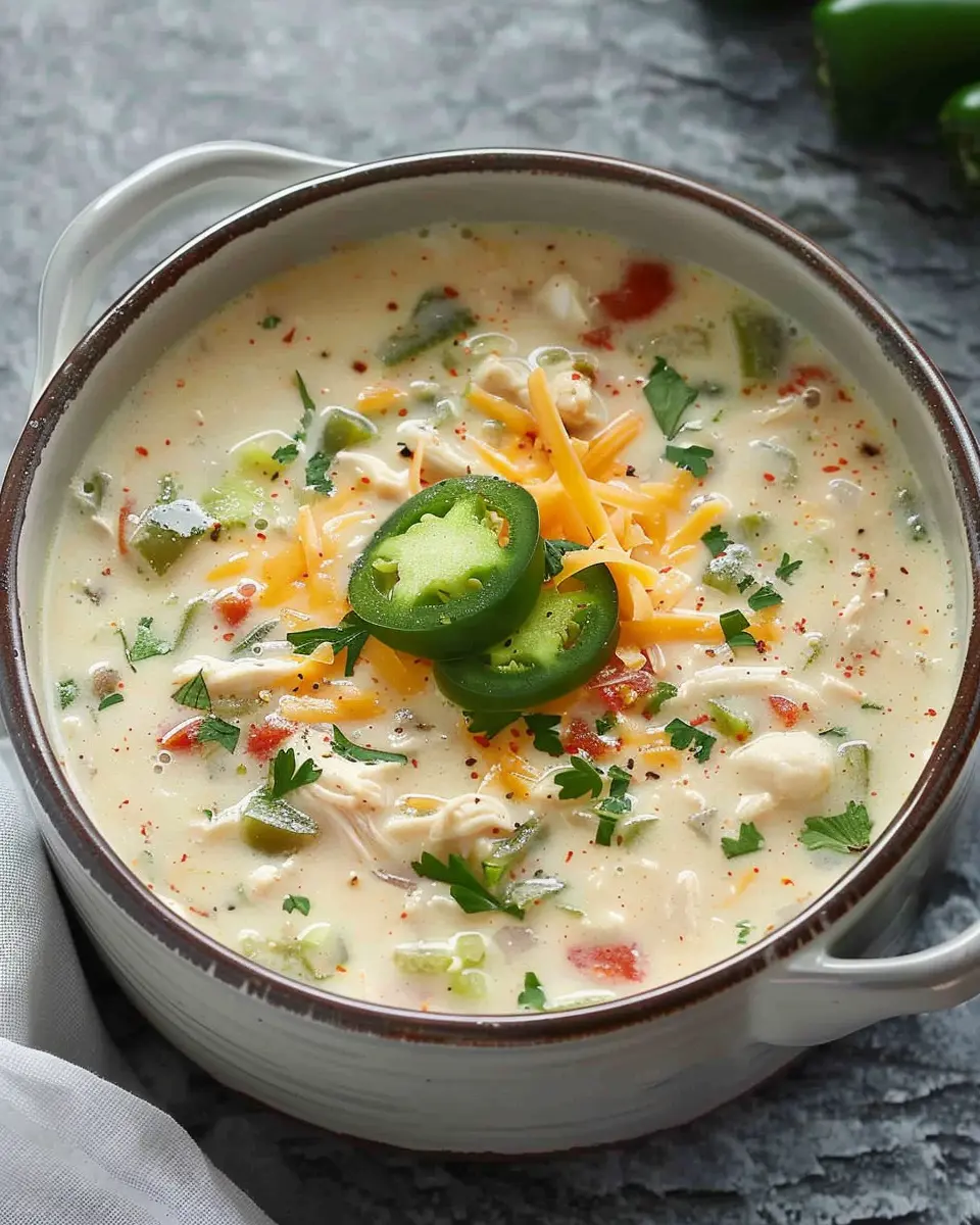 Spicy Jalapeño Popper Chicken Soup with Turkey Bacon Delight