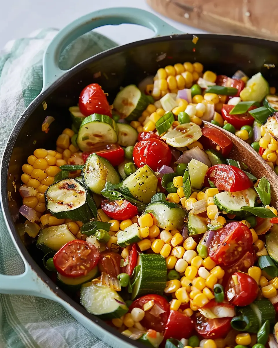 Best Ever Succotash with Turkey Bacon and Chicken Ham Delight