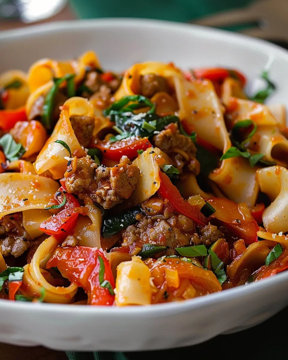 Italian Drunken Noodles: A Juicy Twist with Turkey Bacon