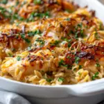 French Onion Chicken Orzo Casserole