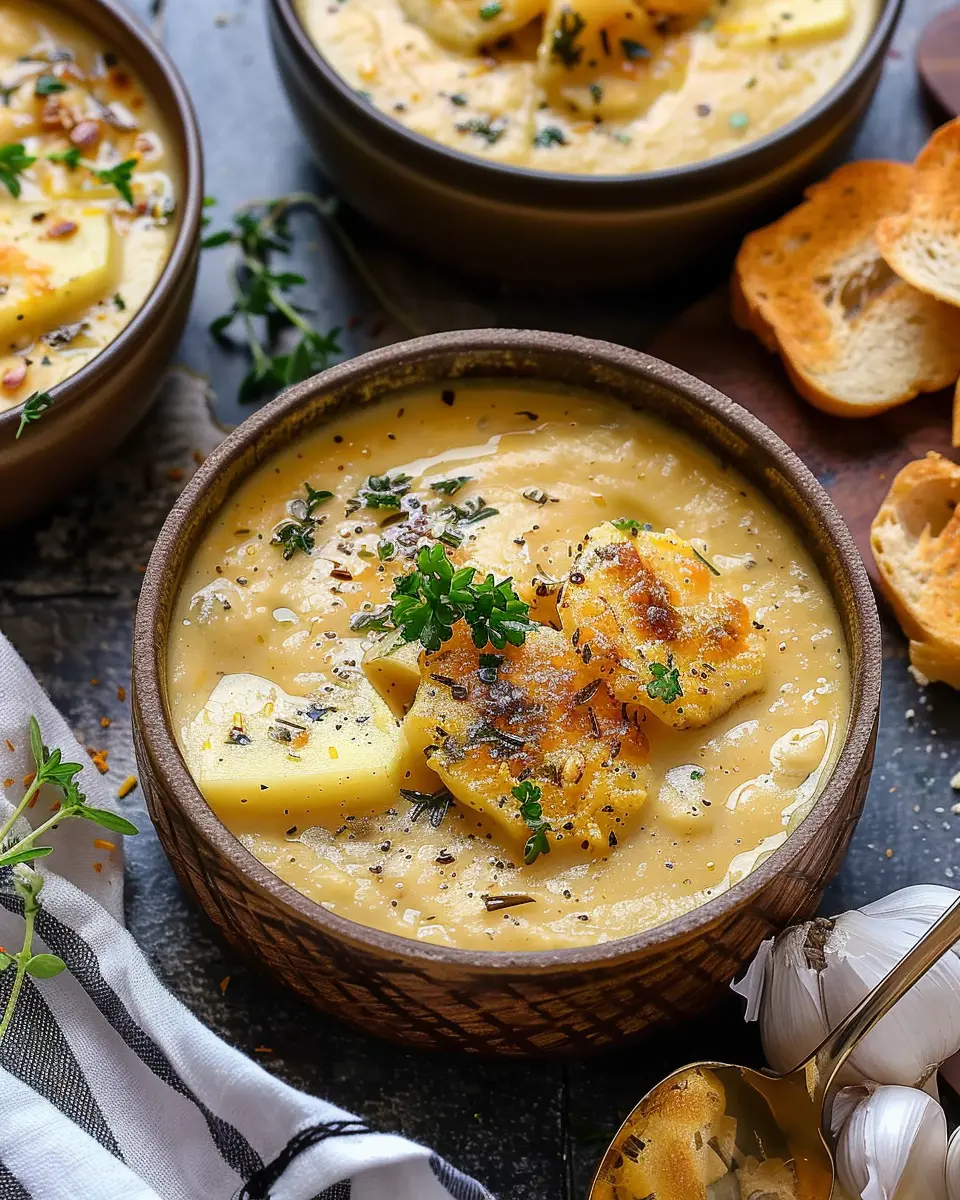Hearty Cheddar Garlic Herb Potato Soup with Turkey Bacon Delight