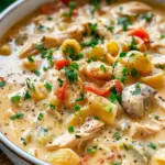 Creamy Parmesan Cajun Chicken Pasta Soup