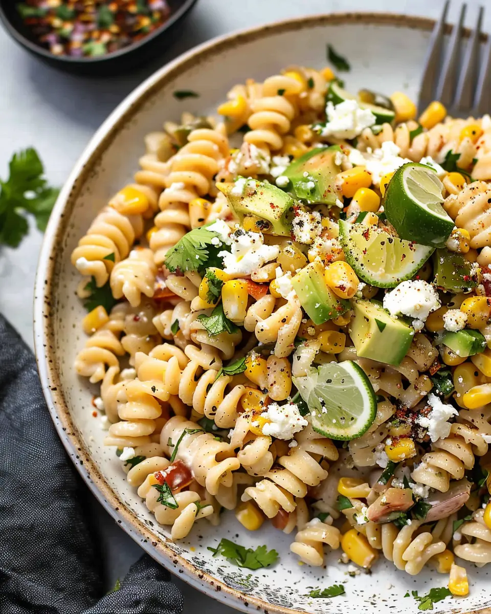 Mexican Street Corn Pasta Salad with Turkey Bacon and Chicken Ham