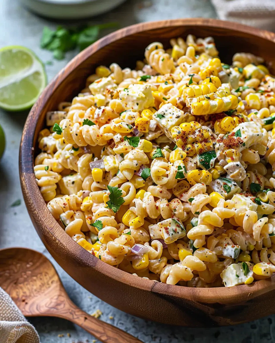 Creamy Street Corn Pasta Salad with Turkey Bacon and Chicken Ham