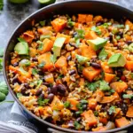 Southwest Sweet Potato, Black Bean and Rice Skillet