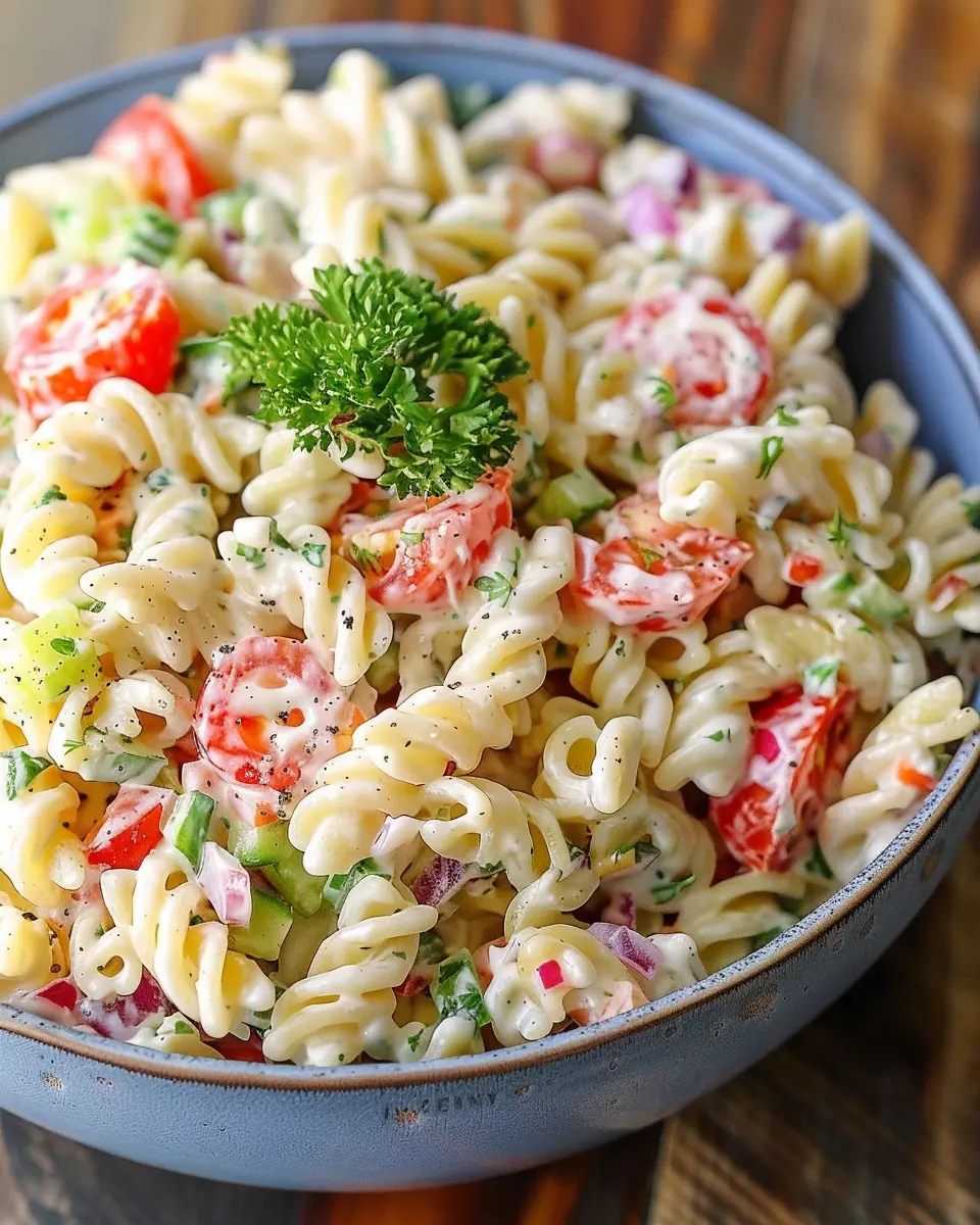 Creamy Pasta Salad with Turkey Bacon and Chicken Ham Delight