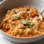 Ground Beef Orzo with Tomato Cream Sauce