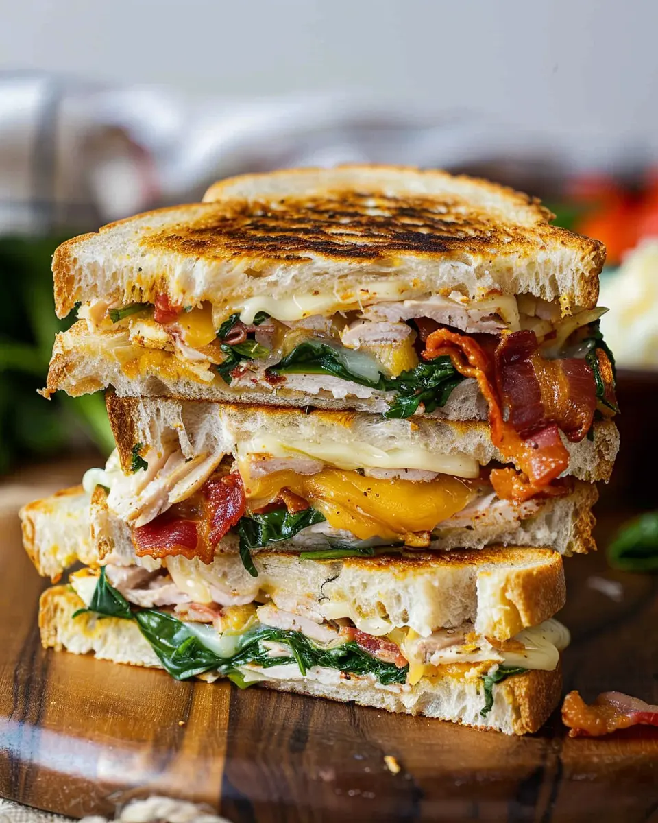 Turkey Melt with Cheddar: Indulgent Spinach and Turkey Bacon Delight