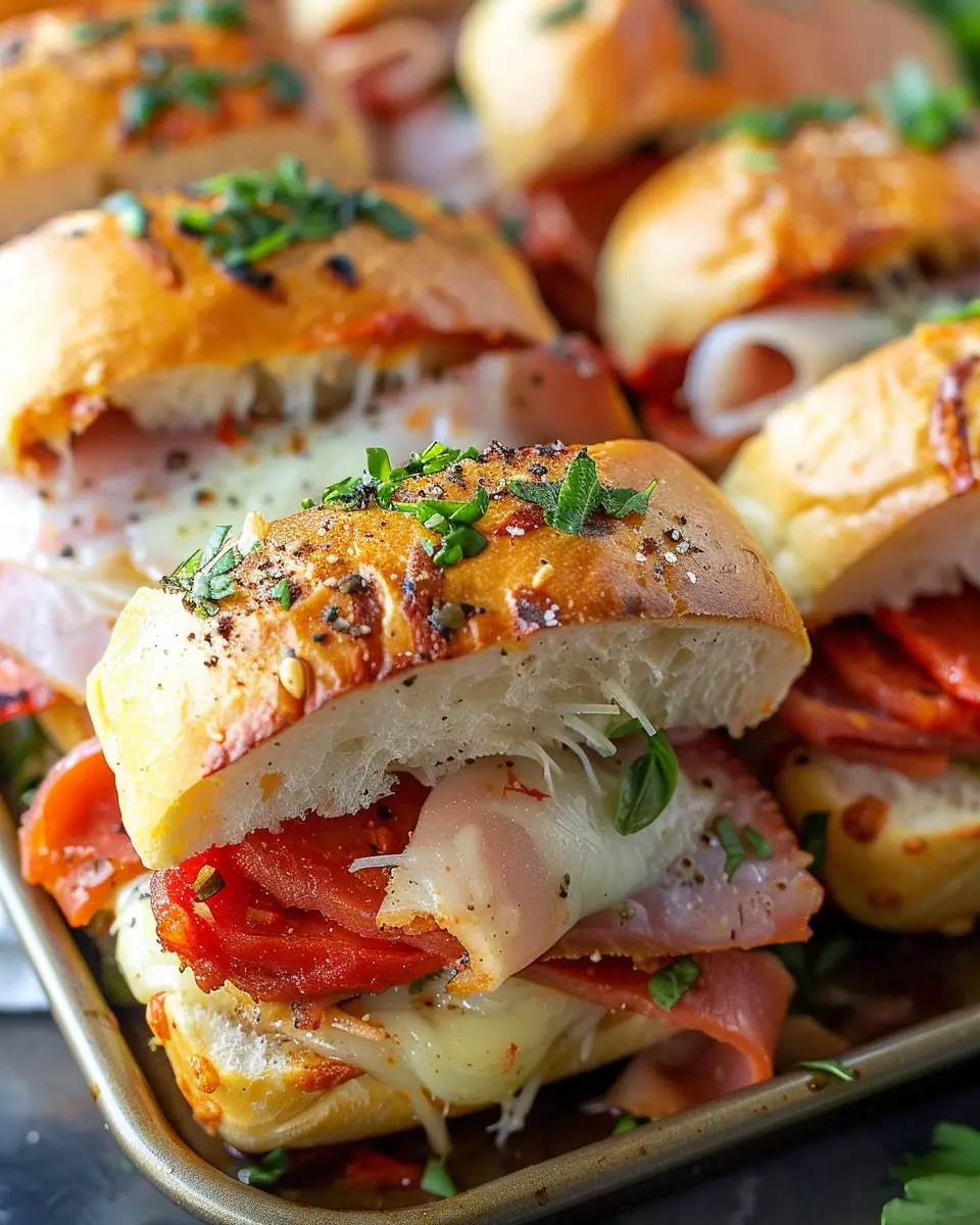 Hot Italian Sub Sliders: Juicy Turkey Bacon and Chicken Ham Delight