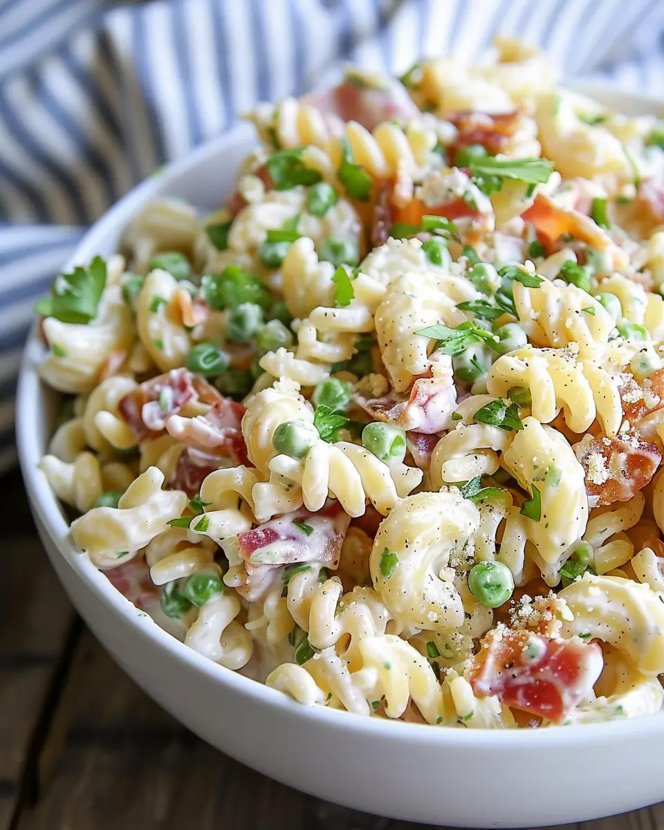 Creamy Pasta Salad with Turkey Bacon and Chicken Ham Delight