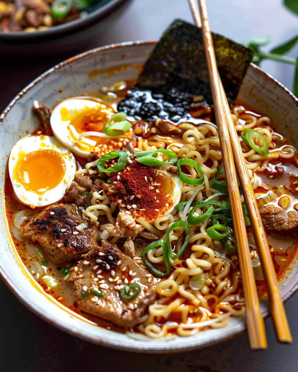 Spicy Miso Ramen: Indulgent Recipe with Turkey Bacon and Chicken Ham