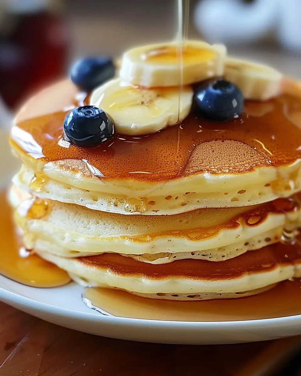 Fluffy Pancake Perfection: Easy Recipe with Turkey Bacon and Maple Syrup