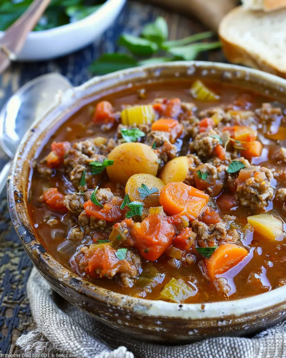 Hamburger Stew: Cozy Comfort with Turkey Bacon and Chicken Ham
