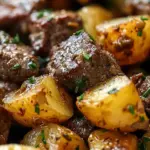 Garlic Butter Beef Bites & Potatoes make a perfect dinner