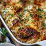 French Onion Chicken Orzo Casserole