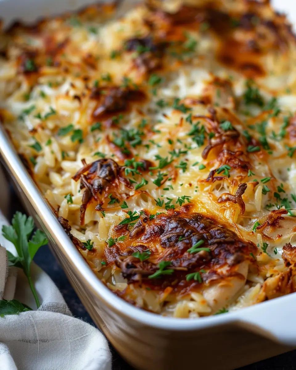 French Onion Chicken Orzo Casserole: Easy Comfort Food Delight