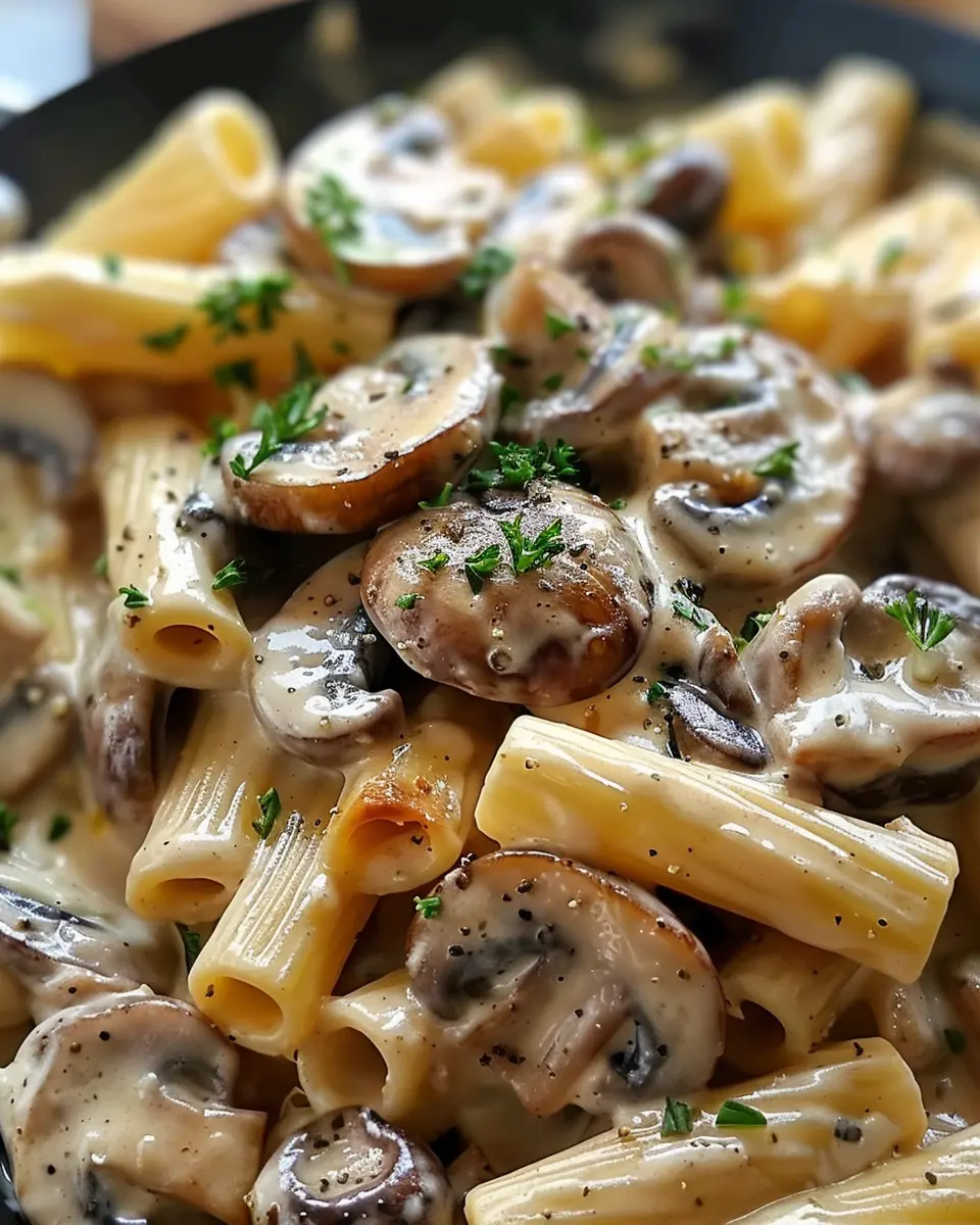 Creamy Tuscan Mushroom Pasta Skillet with Savory Turkey Bacon