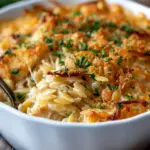 French Onion Chicken Orzo Casserole
