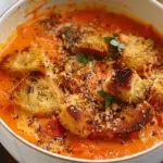Roasted Tomato Soup with Cheesy Crouton Topper